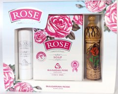 Комплект з трояндовою олією  бальзам для губ cтік,мило 100гр, сув.мускал 2мл "Rose Original" Bulgarian Rose Karlovo